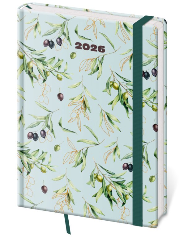 PRINT POP (matná koženka) - Denní diář A5 Vario Olive s gumičkou