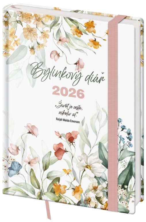 PRINT POP (matná koženka) - Týdenní diář B6 Bylinkový Flowers s gumičkou