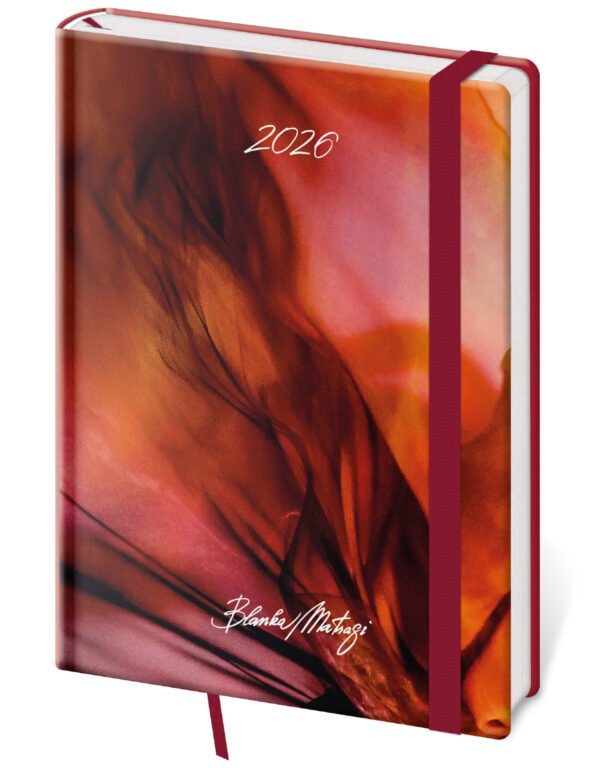 PRINT POP (matná koženka) - Denní diář A5 Vario Matragi Red s gumičkou