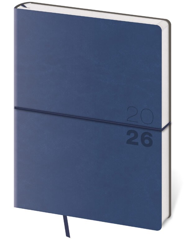 PRINT POP (matná koženka) - Týdenní diář B6 Flexio tmavě modrý s gumičkou