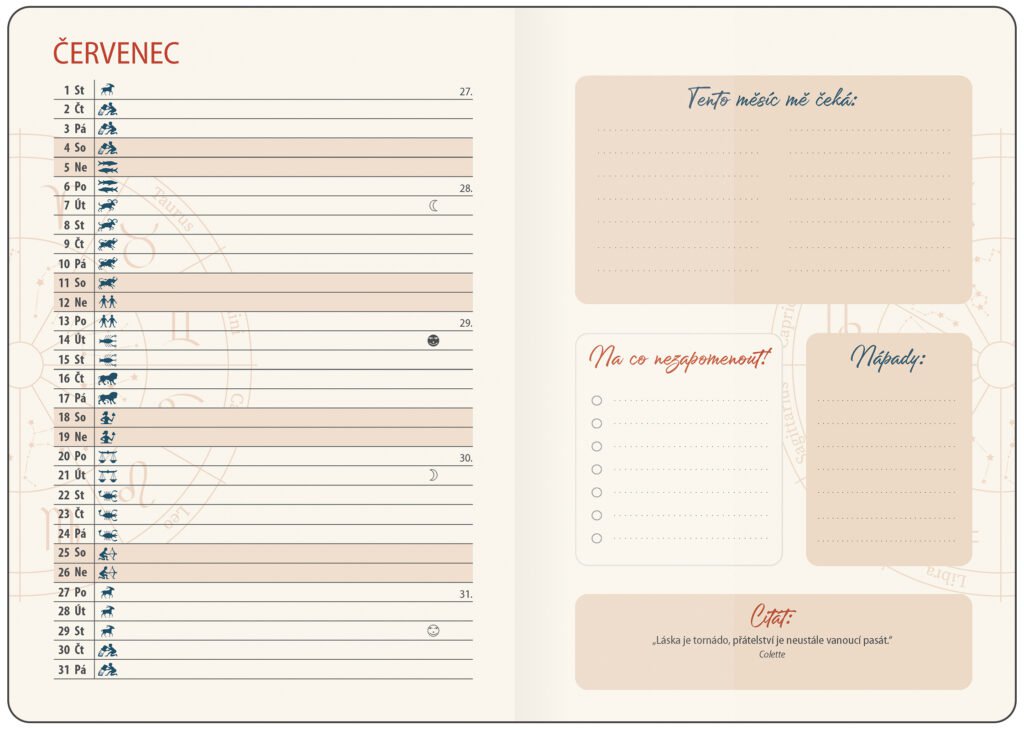 Diáře 2026, plánovací diáře - Týdenní diář B6 Lunární Dream s gumičkou