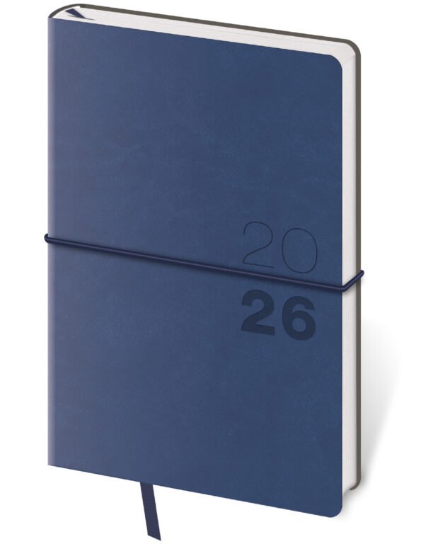 Kapesní koženkové diáře - Kapesní diář Flexio tmavě modrý s gumičkou