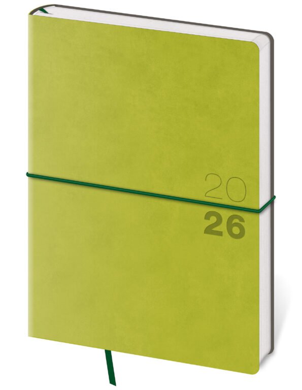PRINT POP (matná koženka) - Týdenní diář A5 Flexio zelený s gumičkou