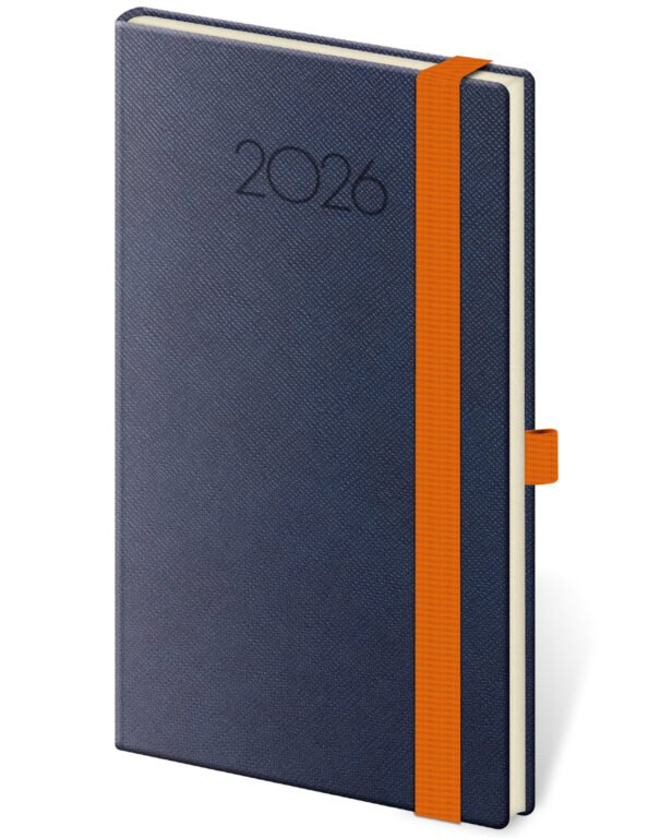 Kapesní koženkové diáře - Kapesní diář New Praga modrý s gumičkou