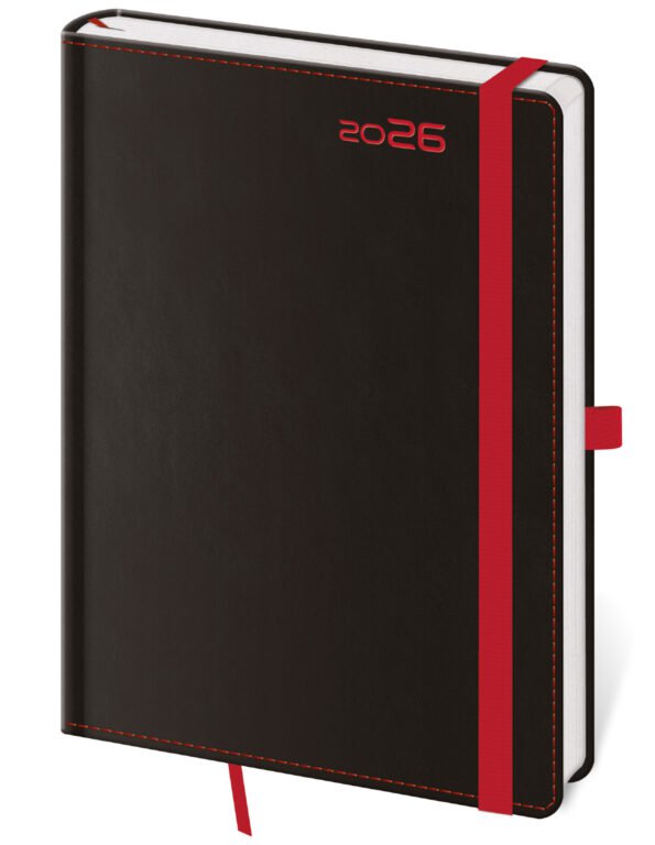 PRINT POP (matná koženka) - Týdenní diář B6 Black Red s poutkem