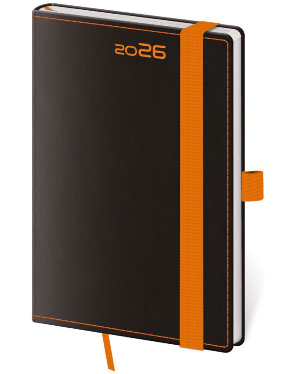 Kapesní koženkové diáře - Kapesní diář Black Orange s poutkem
