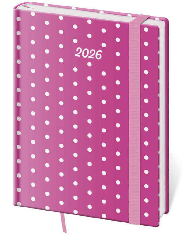 PRINT POP (matná koženka) - Denní diář B6 Vario Pink s gumičkou