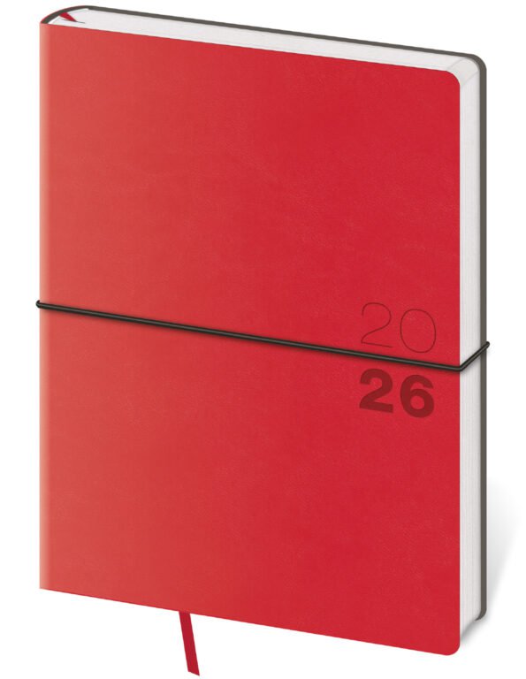 PRINT POP (matná koženka) - Týdenní diář B6 Flexio červený s gumičkou