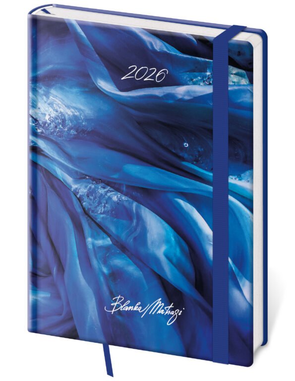 PRINT POP (matná koženka) - Denní diář A5 Vario Matragi Blue s gumičkou