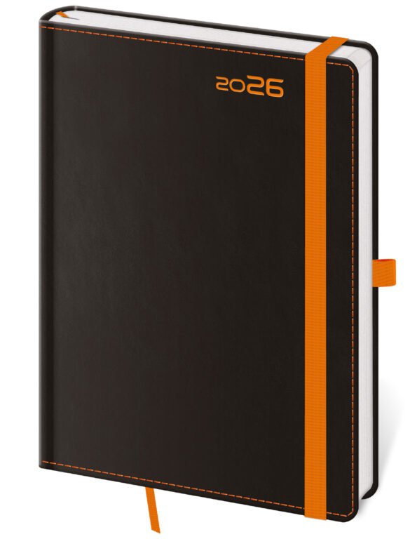 PRINT POP (matná koženka) - Týdenní diář B6 Black Orange s poutkem