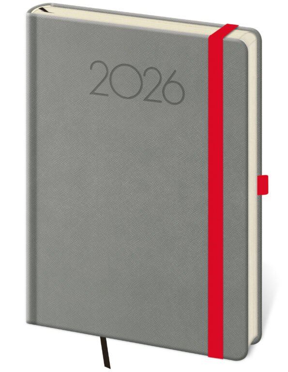 PRINT POP (matná koženka) - Týdenní diář A5 New Praga tmavě šedý s gumičkou