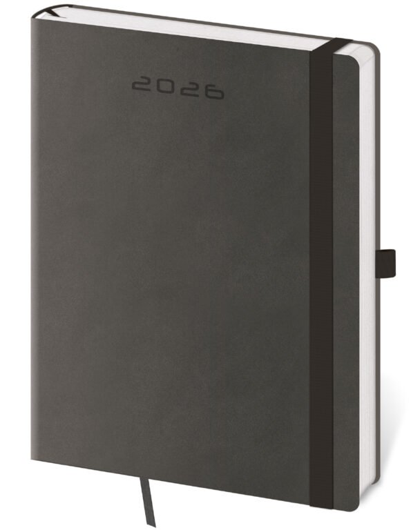 PRINT POP (matná koženka) - Týdenní diář B6 Flexies tmavě šedý s poutkem