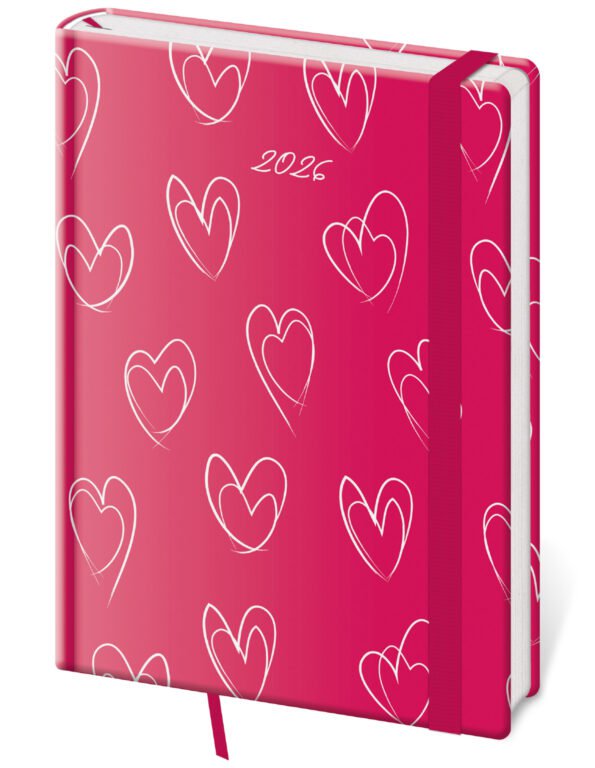 PRINT POP (matná koženka) - Denní diář A5 Vario Hearts s gumičkou