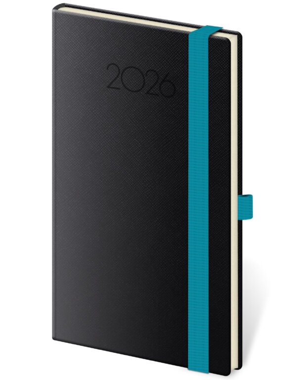 Kapesní koženkové diáře - Kapesní diář New Praga černý s gumičkou