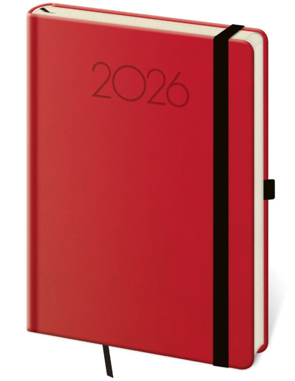 PRINT POP (matná koženka) - Týdenní diář A5 New Praga červený s gumičkou