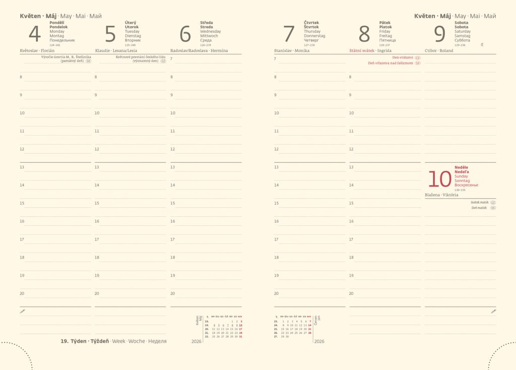 NEW PRAGA (nepravidelná struktura) - Týdenní diář A5 New Praga červený s gumičkou