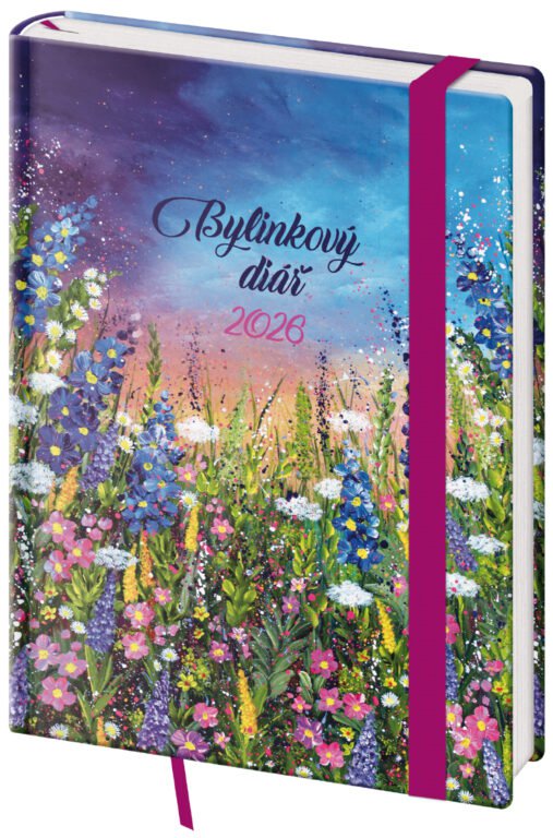 PRINT POP (matná koženka) - Týdenní diář B6 Bylinkový Meadow s gumičkou