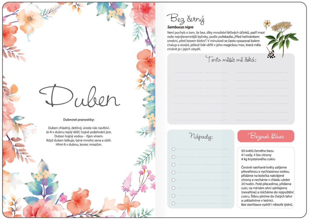 Diáře 2026, plánovací diáře - Týdenní diář B6 Bylinkový Meadow s gumičkou