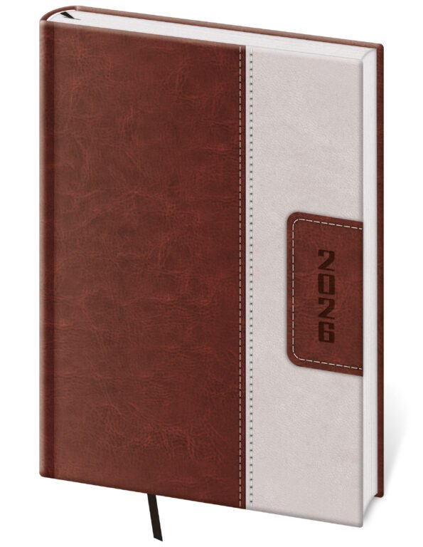 PRINT POP (matná koženka) - Týdenní diář A5 Classic hnědo/béžový