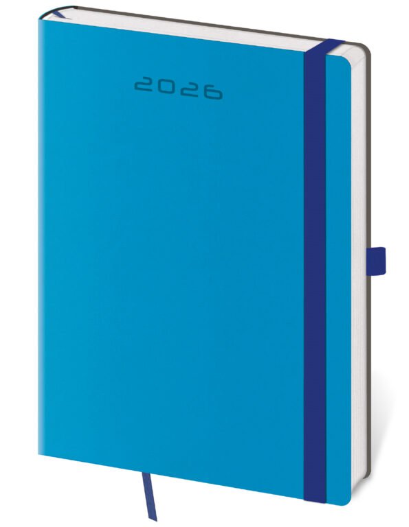 PRINT POP (matná koženka) - Týdenní diář A5 Flexies modrý s poutkem