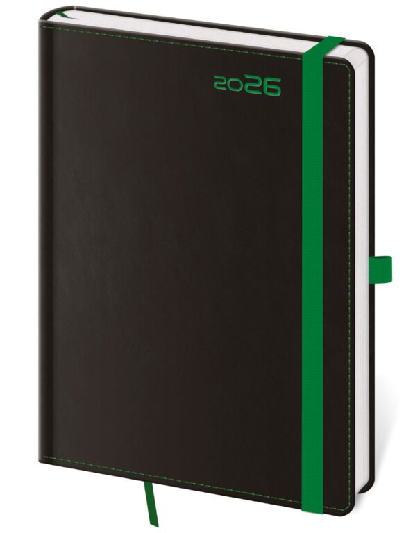 PRINT POP (matná koženka) - Týdenní diář B6 Black Green s poutkem