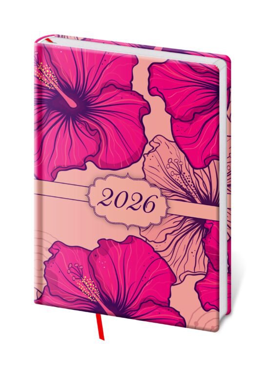 PRINT POP (matná koženka) - Týdenní diář A5 Vario Lyra Hibiscus