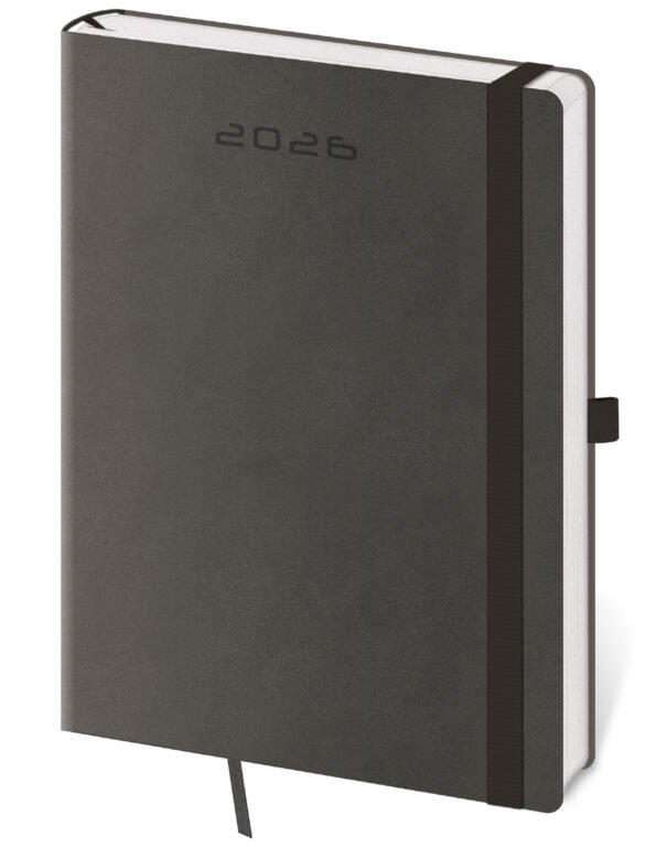 PRINT POP (matná koženka) - Týdenní diář A5 Flexies tmavě šedý s poutkem