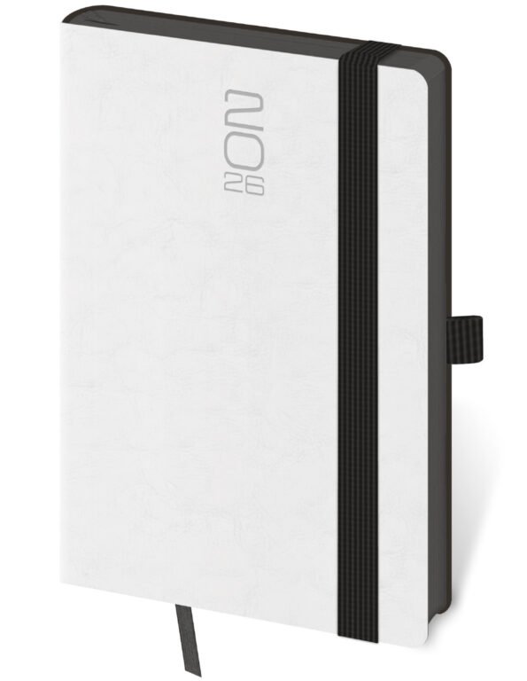 Kapesní koženkové diáře - Kapesní diář Memory bílý s gumičkou