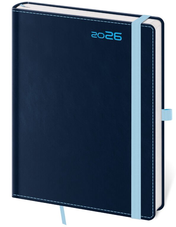 PRINT POP (matná koženka) - Týdenní diář A5 Double Blue s poutkem