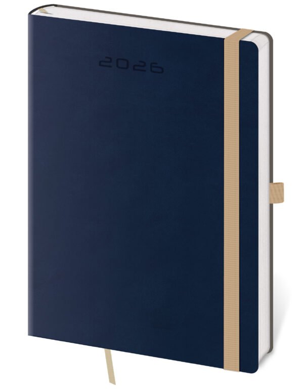 PRINT POP (matná koženka) - Týdenní diář A5 Flexies tmavě modrý s poutkem