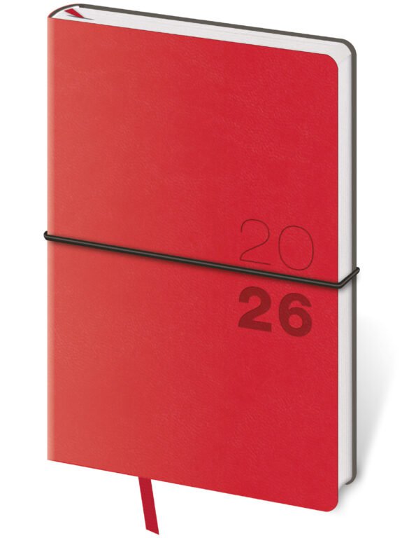 Kapesní koženkové diáře - Kapesní diář Flexio červený s gumičkou