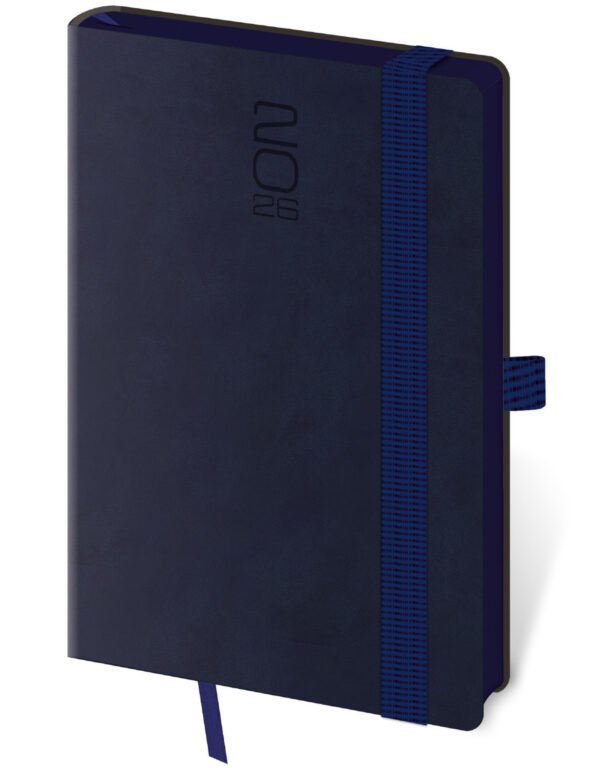 Diáře 2026, plánovací diáře - Kapesní diář Memory tmavě modrý s gumičkou
