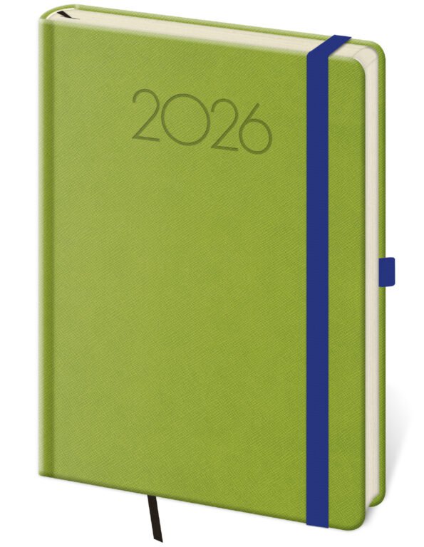 PRINT POP (matná koženka) - Týdenní diář A5 New Praga zelený s gumičkou