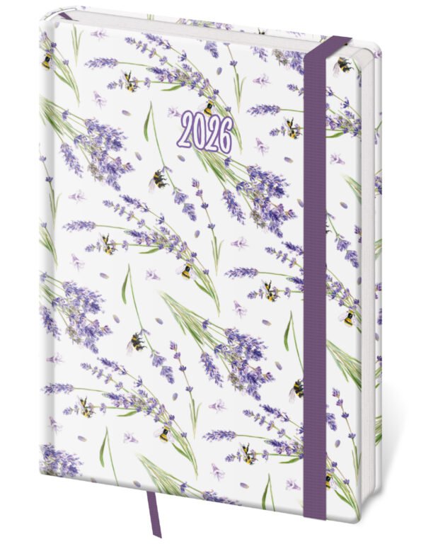 PRINT POP (matná koženka) - Denní diář A5 Vario Lavender s gumičkou