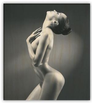 dřevěný černnobílý obraz žena sexy akt