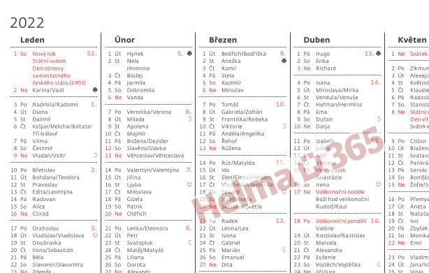 jmenný kalendář k tisku
